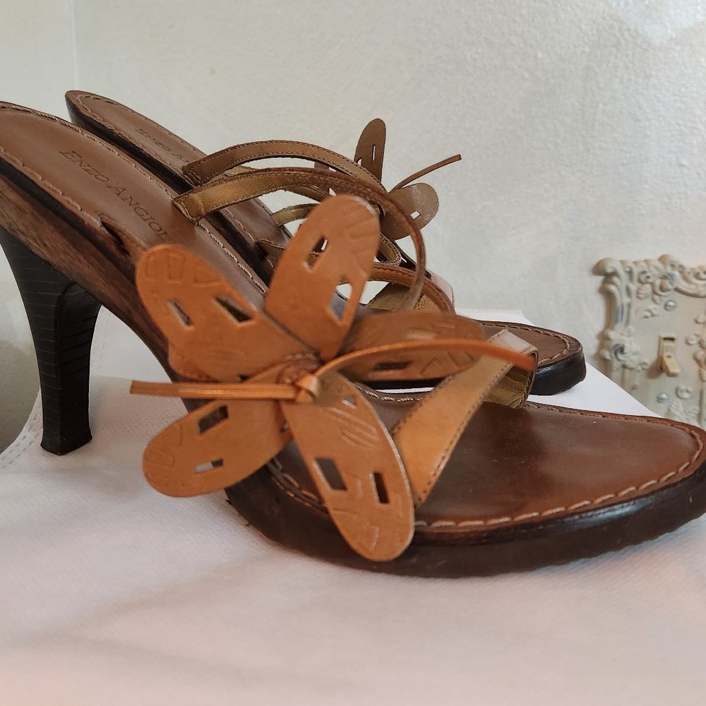 Vintage Enzo Angiolini leather butterfly heeled sandals
